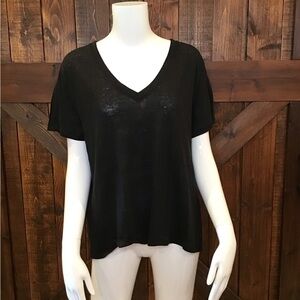 J. Crew Black V-Neck Short Sleeve Linen Tee